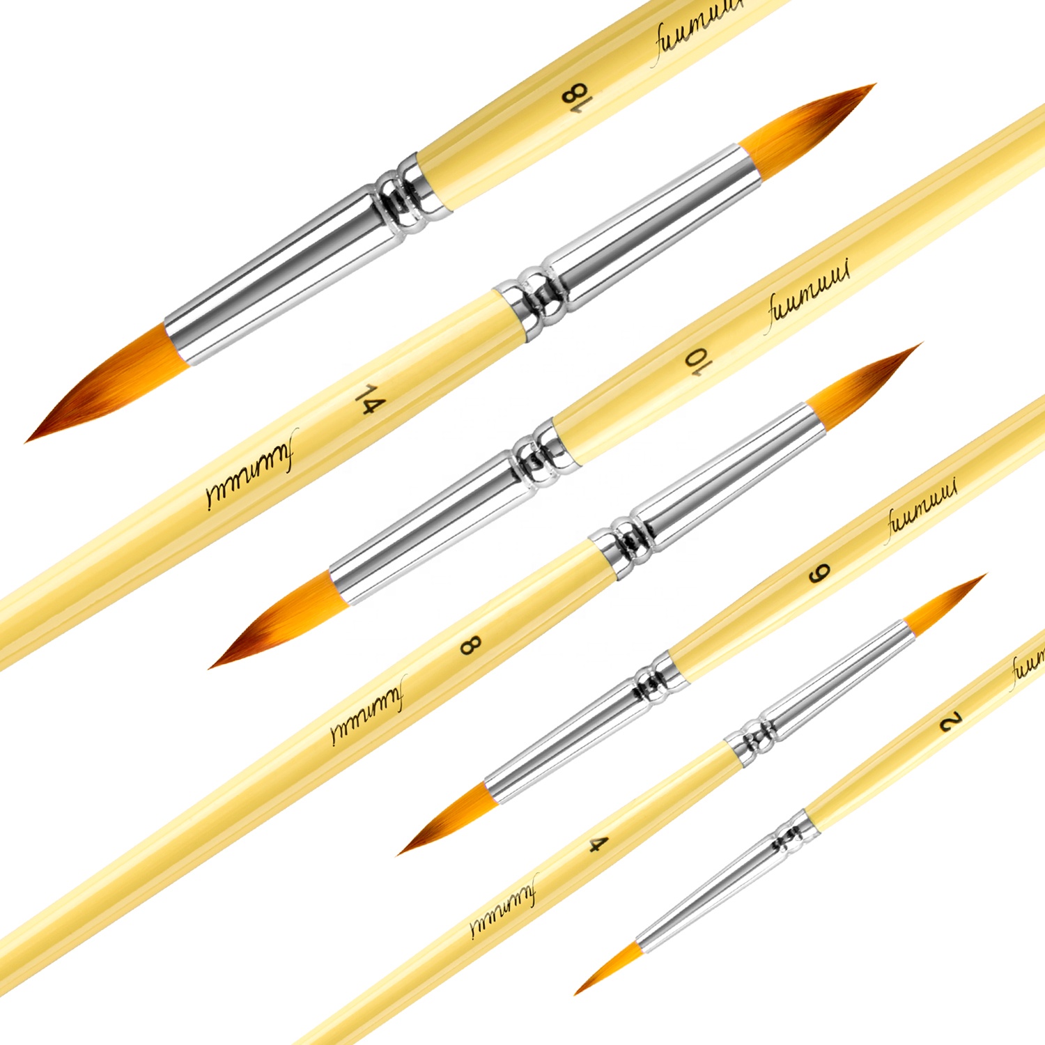 Набор кистей для рисования Fuumuui, нейлоновая кисть с диагональным пиком, длинная ручка, акварель, гуашь, акриловые кисточки для рисования Оли, 7 шт./комплект