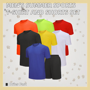 Summer Running Sports T-shirt and Shorts Kit Low Price <b>Men's</b> 100% Polyester Quick Dry Lightweight Summer Tracksuit for Sale - Product Image 2