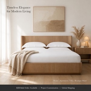 Cama de Madera Lineal de Alta Gama con Cabecera de Ranuras Verticales, Base de Cama King Size, Estilo Moderno para Recámara Principal de Mansion - Product Image 3