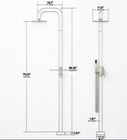 Colonne de douche autoportante d'extérieur à double fonction avec pommeau de douche moderne, idéale pour appartement et hôtel, avec cartouche céramique