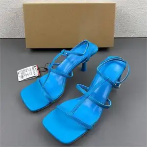 DEleventh 7718 Spanish Roman style Ankle Strap Women Shoes Pumps Ladies High Heeled Sandals wedding shoes Blue heels stock