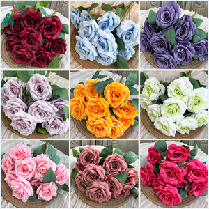 ดอกกุหลาบผ้าไหมประดิษฐ์ 9 หัว แบบนูน สำหรับตกแต่งงานแต่งงานและบ้าน - Product Image 5