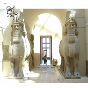 BLVE Maßgefertigte Steinmetzarbeiten Tempelpaläste Schutzfigur <span class=keywords><strong>Lamassu</strong></span> Statue Marmor Eingangs-Löwenfigur Shedu Skulptur - Product Image 6