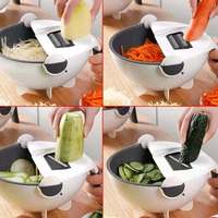 2023 Accessoires de Cuisine Tout-en-Un Hachoir à Fruits et Légumes Manuel Multifonctionnel 9 en 1 avec Panier de Drainage