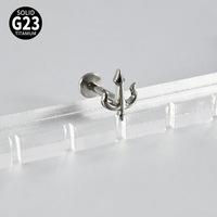 F136 G23 Titane Trident Courbé Imposant à Filetage Interne, Barre Plate, Piercing d'Oreille et de Lèvre, Bijou de Mode