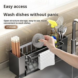 <span class=keywords><strong>Porte</strong></span>-éponge de cuisine pour évier avec plateau d'égouttement automatique, <span class=keywords><strong>porte</strong></span>-torchon, organisateur de vaisselle, distributeur de savon, rangement - Product Image 4