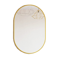 Miroir mural rond décoratif en or avec cadre, ellipse, pour salle de bain, à suspendre
