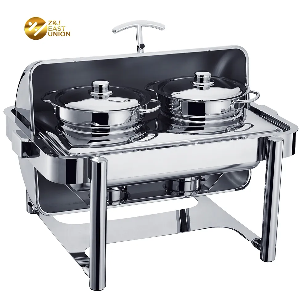 Banquet catering equipment durable 2 head stainless steel roll top 9L food warmers soup station chafing dish