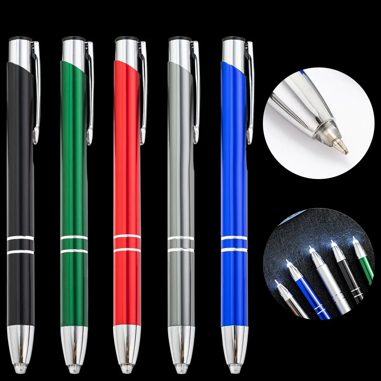 맞춤형 레이저 각인 로고가 있는 LED 라이트 업 팁 메탈 스타일러스 볼펜-펜 팁에 라이트가 있는 최고급 스타일러스 메탈 볼펜