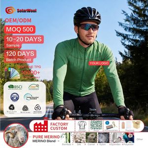 Solarwool Factory Custom OEM/ODM RWS Certified Electric Vivd Green Merino Wool <strong>Long</strong> <strong>Sleeve</strong> Full-Zip <strong>Cycling</strong> <strong>Jersey</strong> - Product Image 1