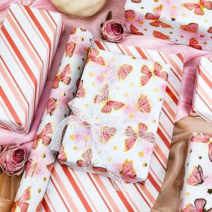 Papier d'emballage pour mariage, papier d'emballage doré, papier d'emballage double face rose avec papillons aquarelle, papier d'emballage pour la Saint-Valentin - Product Image 2
