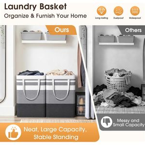 2 Pack Large Collapsible Laundry <b>Baskets</b> 75L Grey <b>Rectangular</b> Waterproof Freestanding Clothes Organizer - Product Image 4