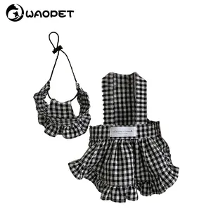 Fashion Pet Clothing Black and White Plaid Skirt with Hat Set Luxury Dog Clothes Pet Accessories Dresses Customized Manufacturer