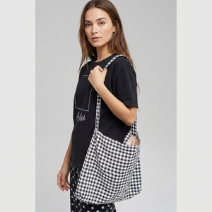 Linen Check Pattern Shopping Shoulder Tote <b>Bags</b> Custom Size 60*60 Cm Low Moq Made With 100% Linen - Product Image 1
