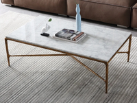 Table basse moderne en marbre durable avec structure en fer massif finition martelée pour salon