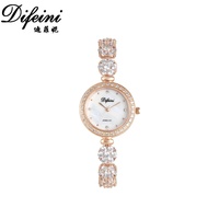 Jam Tangan Desain Bunga Rose Gold untuk Wanita dengan Zircon Diamond Quartz MOP, Mesin Jepang