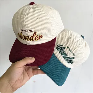 Custom buckle hat,corduroy dad hat women and mens, Ice cream color cap custom embroidery logo