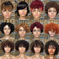 Perruque courte pour femme 100% cheveux humains, coupe pixie ondulée, noir naturel, bonnet de perruque fabriqué à la machine