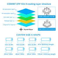 Cowint autocollant transfert à froid uv dtf film rouleau transfert dtf uv pet film rouleau uv dtf autocollant film feuille