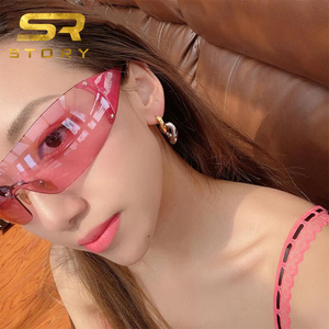 STORY W189 Y2K One Piece Lens Gafas de sol sin montura Mujeres Hombres Trendy Shield Oversized Mirrored Silver Siamese Gafas de sol sin marco - Product Image 4
