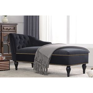 58'' Velvet Chaise Lounge with <b>Button</b> Tufted Right Arm Nailhead Trim and Solid <b>Wood</b> Legs for Bedroom Application New+Video DB - Product Image 2