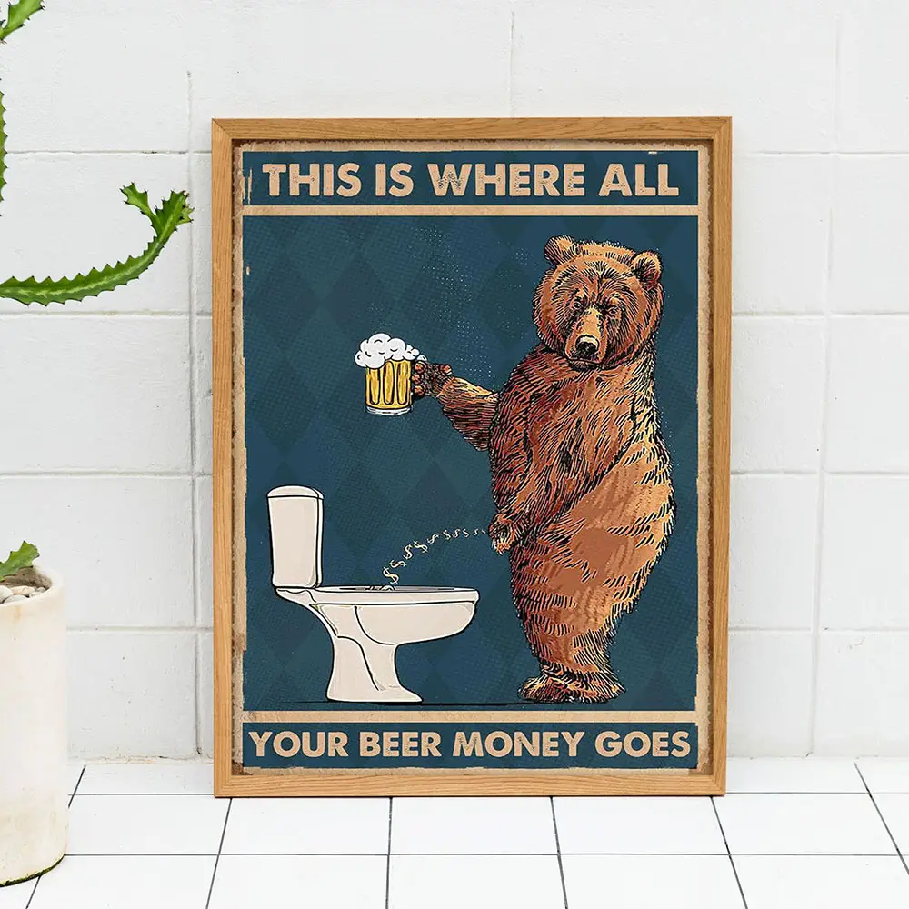 Home Decoration Drinking Beer Bathroom Grumpy Bear Canvas Poster Abstract Picture Print bathroom wall art decor