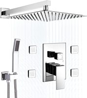 Ensemble de robinetterie de douche à pression ultime Honedec pour hôtel, en laiton massif, avec jets contractés, valve en céramique, finition polie, monocommande, fonction massage