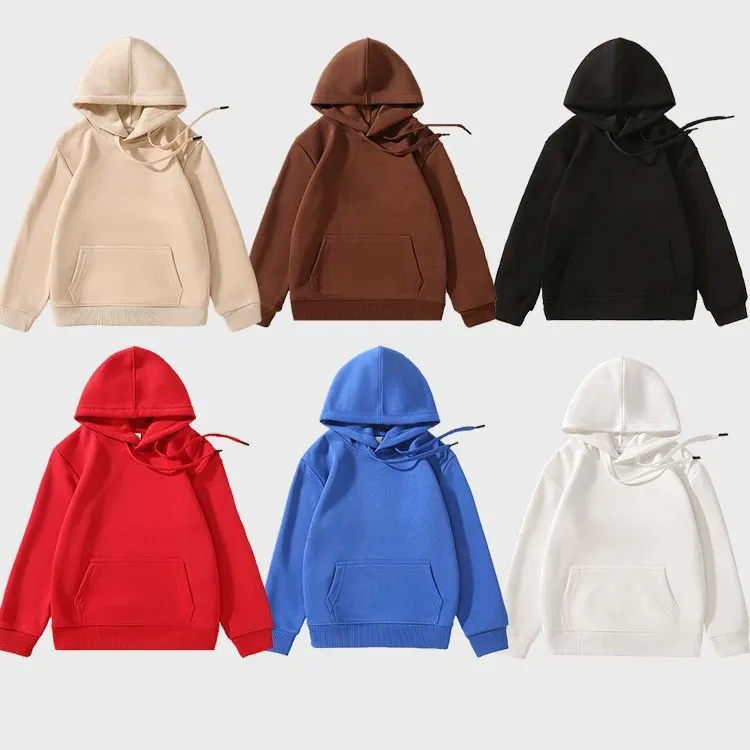 EK-025 Solid color blank children hoodie toddler fleece pullover for boys and girls hoodie