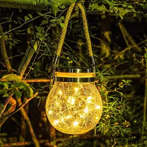 Portable Hanging Hemp Bottle Sun Powered 30 Led Outdoor Waterproof Lighting Crack Glass Mason Jar Lamp Solar Garden Light