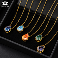 EMEJEWE Collier en argent sterling 925 plaqué or 18 carats avec pendentif en moissanite en forme de poire D VVS, bijoux fins minimalistes