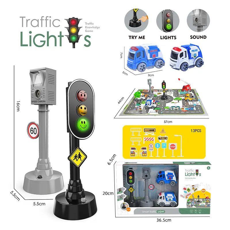 Juguetes de aprendizaje interactivo para niños Push and Go, señal de tráfico, juego de coche de policía con alfombrilla de juego