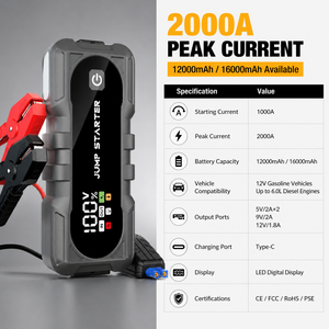 Démarreur de voiture 12V ABS, booster de batterie, outil de démarrage d'urgence, alimentation portable pour le sauvetage des véhicules - Product Image 6
