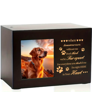 Black Flannel Lining Wooden <strong>Pet</strong> Cremation Urn Photo Frame Cat Dog Memory Box Sympathy <strong>Remembrance</strong> <strong>Gift</strong> <strong>for</strong> Loss Ashes Memorial - Product Image 1
