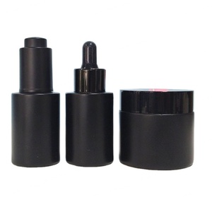 Nuevo Diseño, Botella de Vidrio Cosmética Negra Mate de 30ml, 50ml, 60ml con Hombro Plano, Bomba de Presión y Gotero con Botón - Product Image 2