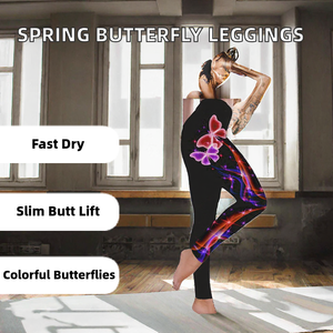 Womens High Waist Butterfly Print Yoga Leggings Full Length <b>Stretch</b> Pants Workout Tights - Product Image 2