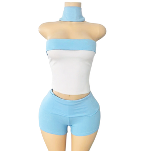 Completo Estivo da Donna Due Pezzi: Top Corto e Pantaloncini con Striscia Laterale e Coulisse, Tuta Sportiva Streetwear con Logo Personalizzato - Product Image 5