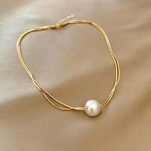 All'ingrosso moda moderna alla moda in acciaio inox placcato oro 18k catena di perle ciondolo collana gioielli per le donne - Product Image 2