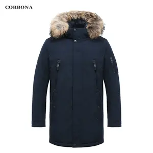 CORBONAผู้ชายมาใหม่ฤดูหนาวเสื้อWindproofจริงขนสัตว์แชมเปญแจ็คเก็ตที่ถอดออกได้HoodedสบายๆทุกวันLongStyle Parka