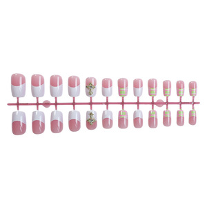Nouveauté : Ongles à presser style minimaliste, blancs, French, <span class=keywords><strong>avec</strong></span> <span class=keywords><strong>strass</strong></span> étincelants en ABS, couvrance totale - Product Image 4