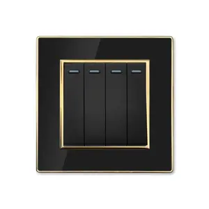 Top Selling Home Light Switch High Quality PC With Flame Retardant 4 Gang Wall Switch Acrylic Panel With Gold Border