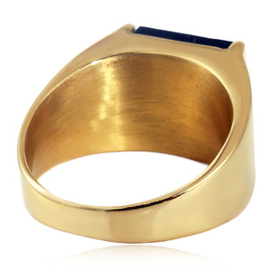yunnique <b>Men's</b> Square <b>Black</b> Stone <b>Ring</b> Steel Gold Geometric Bezel Setting Gift Jewelry - Product Image 3