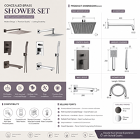 Ensemble de douche en laiton noir mat avec pommeau de pluie carré, douchette à main et bec de baignoire pour salle de bain