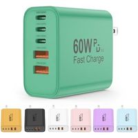 Chargeur mural de bureau 60W avec prise américaine, 5 ports USB-C, résistant au feu, écologique, charge rapide PD QC3.0 pour téléphones et écouteurs