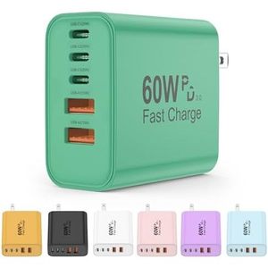 60W American Travel US Plug 5-Port USB C Wall Charger Charger Fast <b>Charging</b> PD Power <b>Adapter</b> QC3.0 Wall Chargers for iPhone 17 - Product Image 5