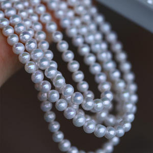 Collier en perles d'eau douce naturelles blanches, 6-7 mm, presque parfaitement rondes, haute brillance, luxe léger, cadeau tendance pour <span class=keywords><strong>maman</strong></span> - Product Image 4