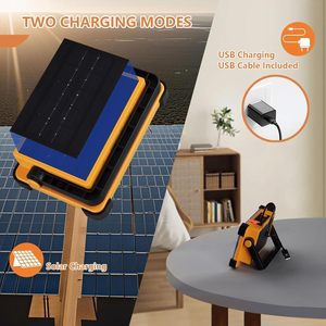 Lampe de travail solaire rechargeable 120W, 144 LED, projecteur portable sur pied, étanche IP44, 4 modes d'éclairage pour chantier - Product Image 3