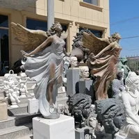 QUYANG-escultura de Hada de latón con alas de Metal antiguo, estatua de Ángel hermosa de bronce, tamaño real, decoración de jardín