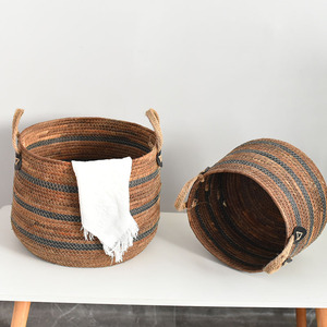 Rattan Storage <b>Basket</b> Large Circle With Handle For Living Room Balcony Toy Organization Dark Brown - Product Image 2