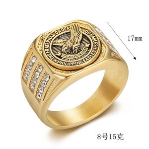 Bague pour homme Aigle des Philippines en or, argent et acier inoxydable, sertie de diamants, forme géométrique, bijou cadeau - Product Image 5