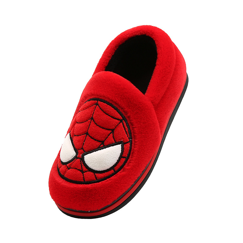 Удобные теплые и нескользящие домашние плюшевые детские тапочки для мальчиков с плоской подошвой